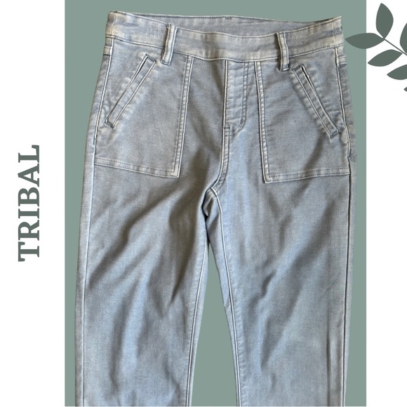 Tribal Women’s Stretch Pull On Capri Pant Washed Denim Look Front Rear Pockets - Picture 3 of 6